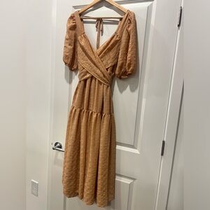 Lulus Sweetheart Peach Puff Sleeve Tiered Midi Dress